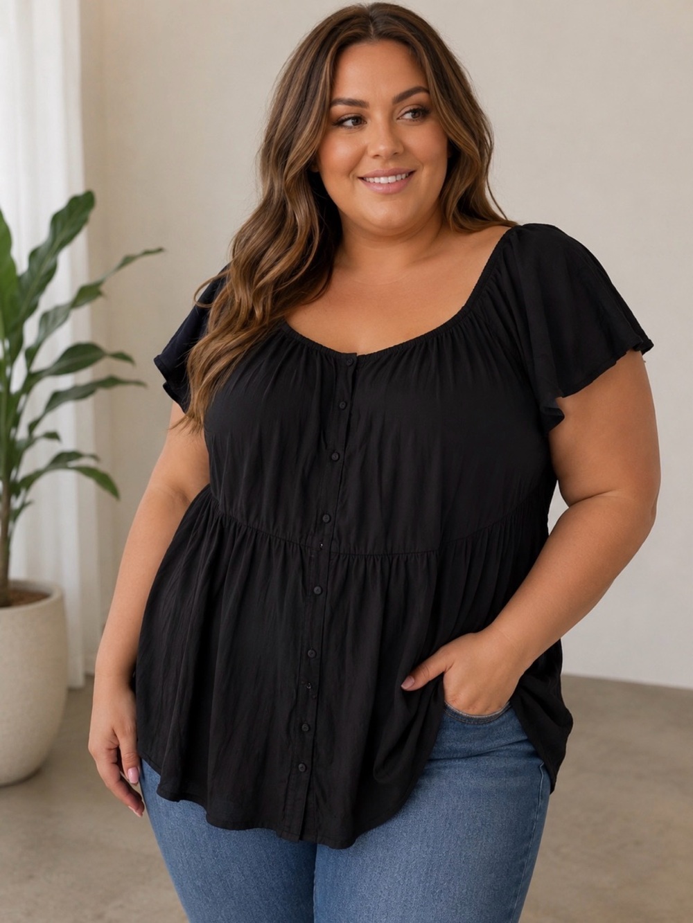 Torrid Button-Front Short Sleeve babydoll top